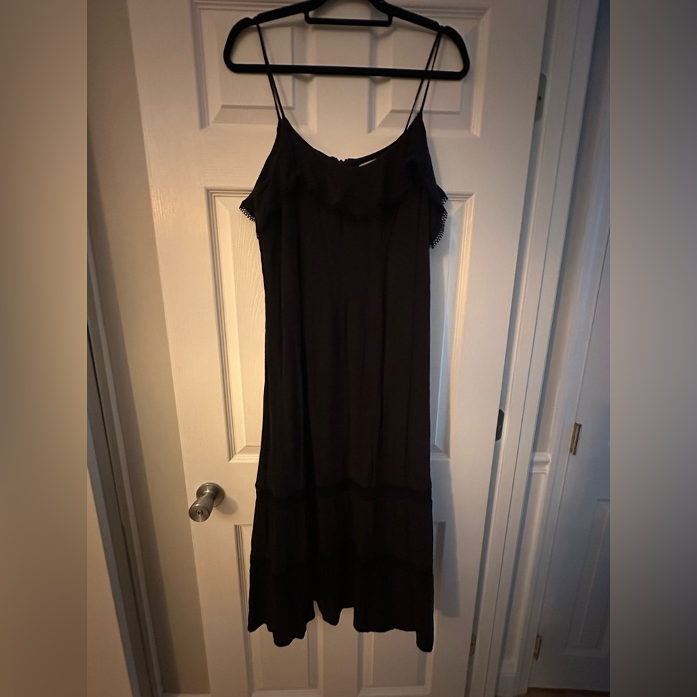 Loft Black Midi Ruffle Dress